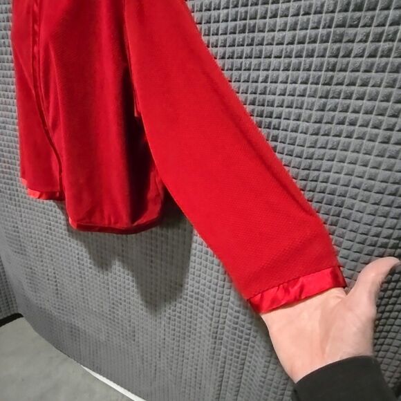 Oversized Velour Red Zip Jacket 2XL Elisabeth Crop Satin Soft Glam Lightweight - Picture 6 of 16